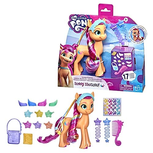 Image of My Little Pony: A New Generation Rainbow Reveal Sunny Starscout - 15 cm Orange Pony Toy with Rainbow Braid, 17 Accessories