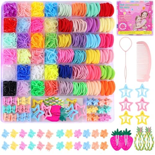 Image of Elastic Hair Bands Baby Hair Ties, Funtopia Hair Accessories for Girls Women with Tail Hair Tools,Snap Hair Clips, Hair Bows, Pin Tail Comb, Butterfly Hair Claws Baby Hair Bobbles with Organizer Box