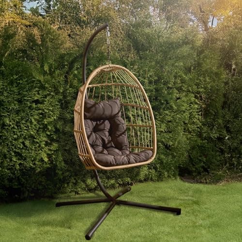 Image of OHS Hanging Egg Chair, Rattan Swing Chair Wicker Hammock with Stand Garden Swing Indoor Outdoor Patio Furniture Relaxing Comfy Foldable Egg Chair with Cushion Included, Natural Beige