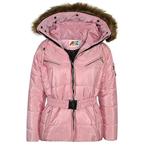 Image of A2Z 4 Kids Girls Jackets Puffer Hooded Stylish Detachable Faux Fur Padded - Jacket Belted 582 Baby Pink 9-10