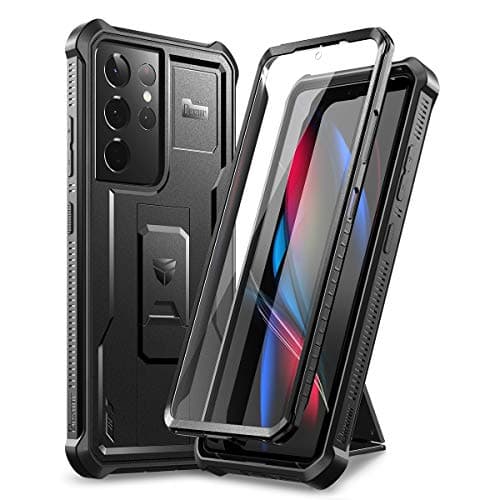 Image of Dexnor Case for Samsung Galaxy S21 Ultra 5G 6.8 Inch with Built-in Screen Protector Military Grade Armour Heavy Duty 360 Full Body Shockproof Bumper Protection Cover with Stand - Black