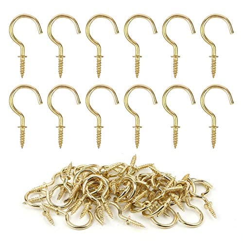 Image of GODLOVEM 40 Pieces Brass Plated Metal Screw-in Ceiling Hooks Cup Hooks, 1.46 Inch, Gold