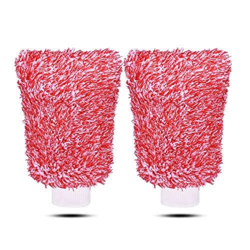 Image of Mokani Microfiber Car Wash Mitt Cleaning Gloves Equipment Sponges, 2 Sets Professional Scratch Free Polishing Cleaning Mitts,Red