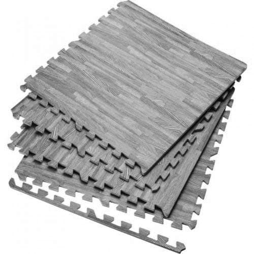Image of Interlocking Large Grey wooden Floor Mat Garage Exercise Play Yoga Gym Gymnastic Home Office Mat (Grey, 8 Mats-32 square feet)