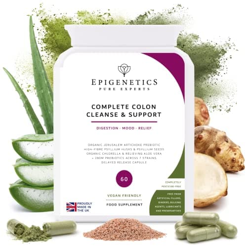 Image of Complete Colon Cleanse & Support | All-in-one Gut Detox & Maintenance | Psyllium, Aloe Vera, Chlorella, Prebiotic + 7 Probiotics | 60 Vegan Capsules (1 Daily)