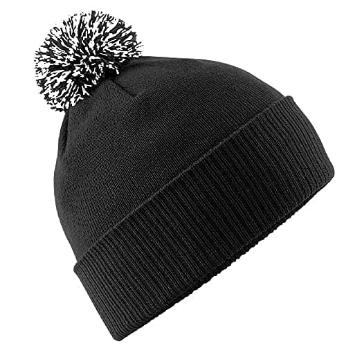 Image of Beechfield Snowstar Beanie Hat - Warm & Stylish Winter Headwear Black/White