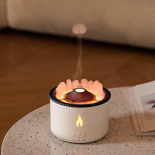 Image of Volcano Diffuser Air Purifier Humidifier for Home and Bedroom - Flame Effect Essential Oils Humidiffiers, Two Light Colour and Two Mist Mode Aromatherapy with Remote Control by WonderWish