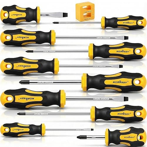 Image of 11Pcs Screwdriver Set, Heavy Duty Chrome Vanadium Steel Made, Magnetic Screwdriver with 5 Flat & 5 Cross Head with Magnetize & Demagnetize, Durable Hand Tools in Box