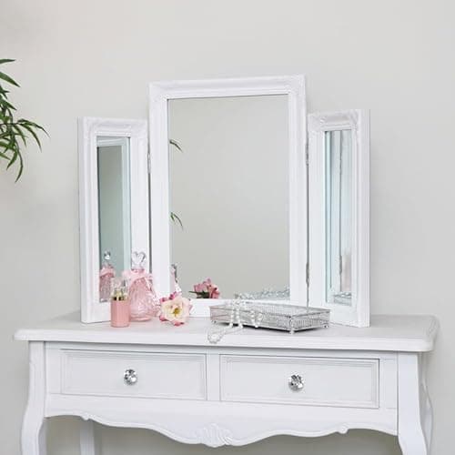 Image of Melody Maison Ornate White Vintage Triple Dressing Table Mirror 55cm x 74cm