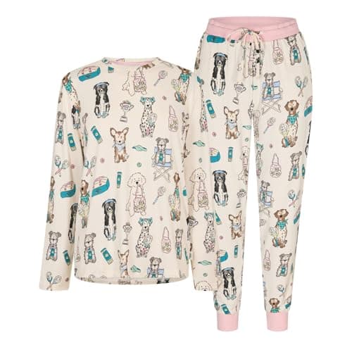 Image of Chelsea Peers Womens Pyjama Set Long Sleeve Tennis Dogs 10