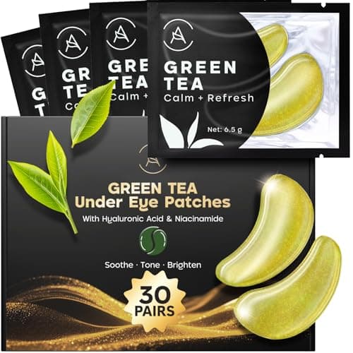 Image of AURAE Green Tea Under Eye Gel Patches (30 Pairs) - Collagen Eye Masks for Puffiness, Dark Circles & Wrinkles