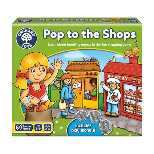 Image of Orchard Toys Pop to the Shops Board Game, Helps Teach Handling Money and Giving Change, Perfect for Ages 5-9, Helps Money Skills, Educational Toy Game, 250 x 220 x 50mm