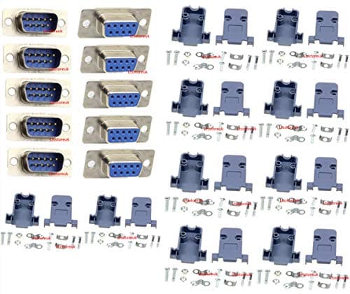 Image of Ltsstoreuk 10Pcs RS232 Parallel Serial Port DB9 9 Pin D Sub Male Female Solder Connector + 10Pcs DB9 Plastic Shell Cover