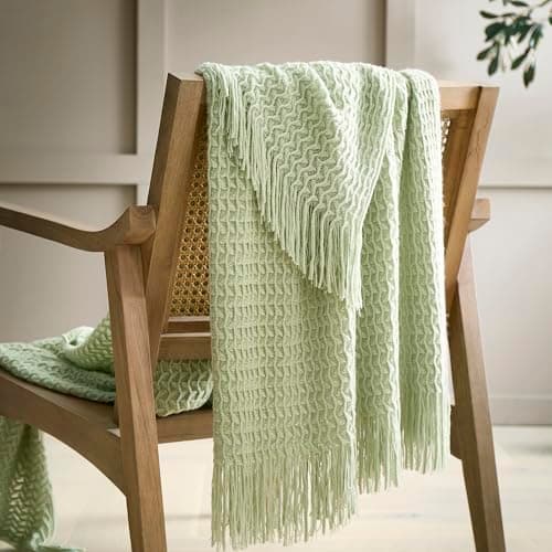 Image of Appletree Loft Textured Knit Throw 130 x 180cm Green – Soft Knitted Blanket for Sofa or Bed with Chunky Pattern, Cosy Lightweight Decorative Home Throw in Green