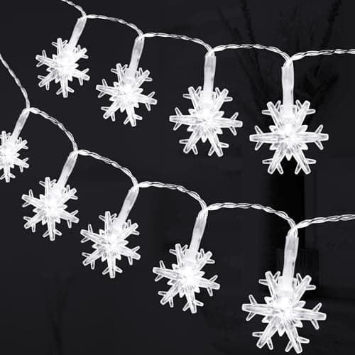 Image of AUAUY Christmas Snowflakes String Lights, 40 LED 19.6FT Xmas Lights Battery Operated 2 Modes, Waterproof Outdoor Lights for Indoor Outdoor Wedding Party New Year Garden Xmas Decor (Cold White)