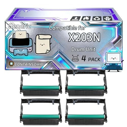 Image of X203N Drum Unit Compatible for Lexmark X 200 Series X 203N X 204N Printers, With Chip, 30000 Pages, Vibrant Colours (4 Pack Black)