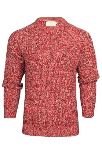 Image of Xact Men’s Chunky Fisherman Knit Jumper, 5-Gauge Crew Neck Winter Pullover with Raglan Sleeves (Red) XXL