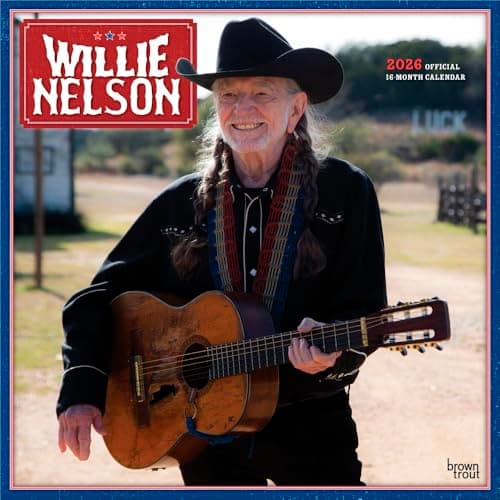 Image of Willie Nelson OFFICIAL | 2026 12 x 24 Inch (Hanging) Monthly Square Wall Calendar | Plastic-Free | BrownTrout | Music Entertainment Songwriting