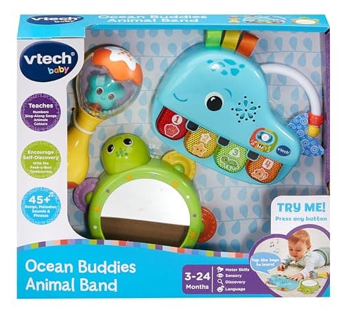 Image of VTech Baby Ocean Buddies Animal Band, 3 Interactive Musical Instruments with Sounds and Phrases, Teaches Animals and Colours, Music Toy, Gift for Babies 3, 6, 12, 18 Months Plus, English Version