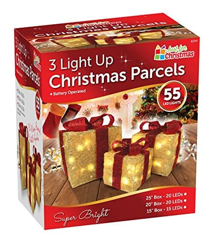 Image of ADEPTNA New Set of 3 Christmas Light Up Glitter Parcels Box set - Illuminated Presents Xmas Decoration Gift Battery Operated 55 LED Super Bright (YELLOW & RED)