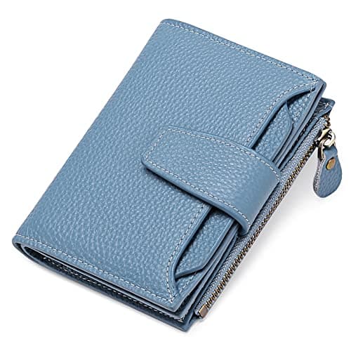 Image of SENDEFN Women's RFID Blocking Leather Small Compact Bi-fold Zipper Pocket Wallet Card Case Purse with ID Window