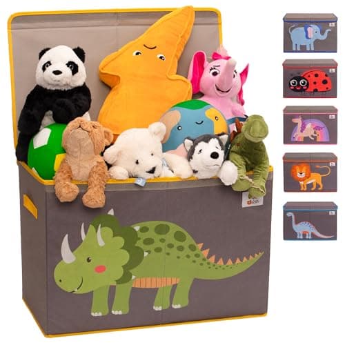 Image of OLIVE&OSCAR 80L Toy box, kids Toy Box Storage with Lid & Handles, Suitable for All Children, Boys, Girls,Toddlers, Green Dinosaur, L60cmW33cmH40cm