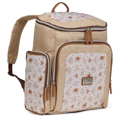 Image of Disney Diaper Bag Backpack with Changing Pad Winnie the Pooh – 16” Nylon Baby Bag for Parents, Insulated Bottle Holders, Multiple Storage Pockets