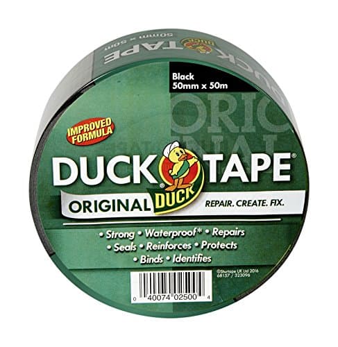 Image of Duck Tape Original Black Duct Tape, 50mm x 50m Heavy Duty, Waterproof Gaffer, Gaffa Sticky Tape, Strong Adhesive Cloth Repair Tape, Suitable for Packing boxes, Moving House, Parcels or Packaging