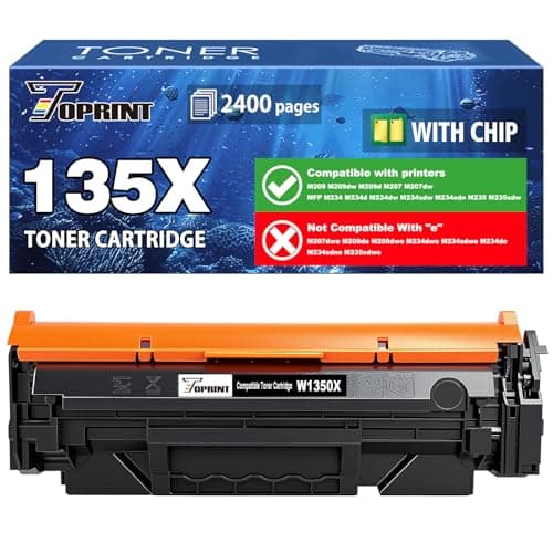 Image of TOPRINT WITH CHIP 135X W1350X ( 135A W1350A ) Compatible Toner Cartridge Black High YIELD for M209 M209dw M207dw M235sdw M234d M209d MFP M234 M234dw M234sdw M234sdn, Doesn't Work with H P+ Printer