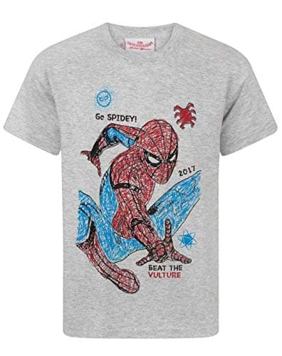 Image of Spiderman T-Shirt Boys Homecoming Character Sketch Kids Grey Top 11-12 Years