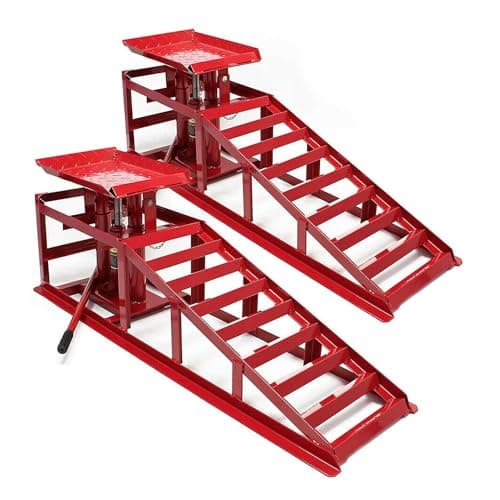 Image of 1 Pair Car Ramps Vehicle Ramp Hydraulic Lifting Jack, 2 Ton Tonne Adjustable Height Heavy Duty Garage Workshop Tool Red