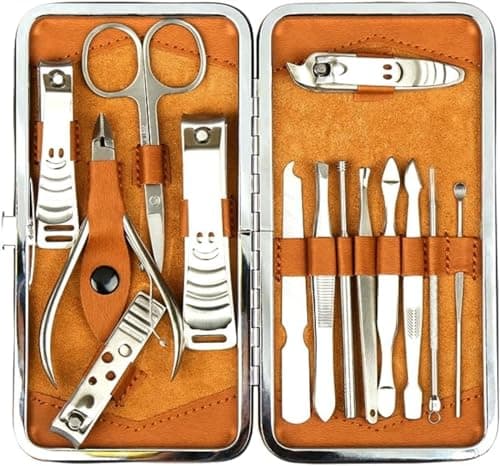 Image of H&S Manicure Set for Women & Men - Manicure & Pedicure Tools & Accessories - 14 pcs - Stainless Steel Nail Clippers Set & Cuticle Remover - Cutter Trimming Grooming Tools - w/Leather Case - Nail Kit