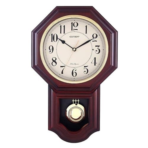 Image of YUNTIMESS Chiming Wall Clock with Pendulum - Wall Clock with Westminster Chimes&Strike Clock, Battery Operated, Faux Wood Pendulum Clock for Living Room, Office, Home Decor & Gift