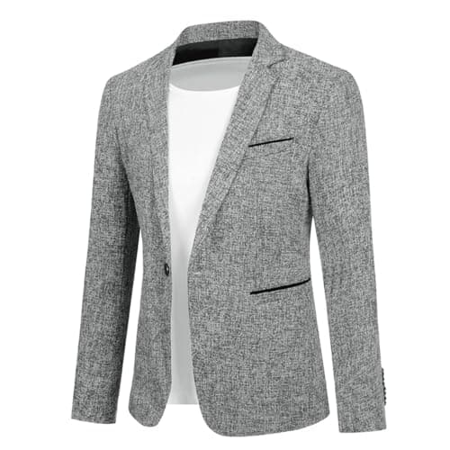 Image of Allthemen Mens Casual 1 Button Blazer Slim Fit Blazer Jacket Lightweight Suit Jackets Grey XL