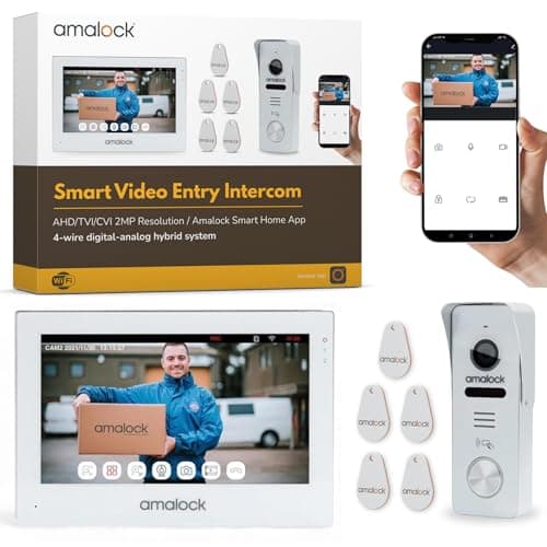 Image of Video Door Entry System | Intercom | Wi-Fi | 7” Monitor | Motion Alert, Remote Unlock & Record | 16GB Card | IP54 Camera with RFID Fob | Amalock