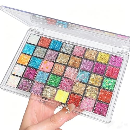 Image of Glitter Eyeshadow Palette, 40 Colours Glitter Eyeshadow White Silver Pink Purple Green Blue Sparkly Eye Make Up Palettes, Colourful Eye Shadow Pallets for Women, Long Lasting Shimmer Eyeshadow