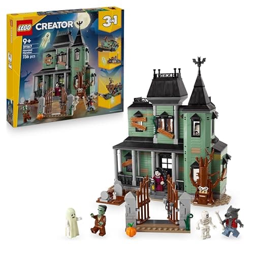 Image of LEGO Creator 3in1 Haunted Mansion - Toy House Transforms into a Ghost Ship or a Train Set - Incl. 5 Minifigures - Creative Gift for 9+ Year Old Boys & Girls - 31167