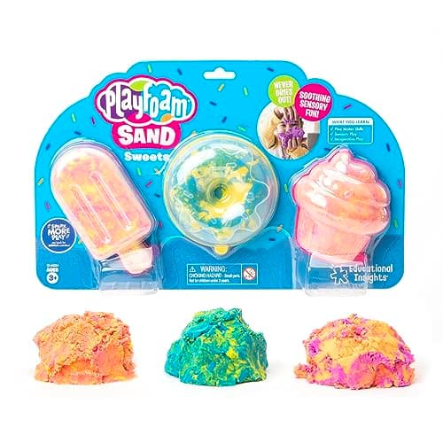 Image of Learning Resources Playfoam Sand Sweets, Play Sand for Squishing, Mixing, Moulding and Creating, Pink, Blue and Yellow Play Sand, Never Dries Out, 3-Pack, Ages 3+