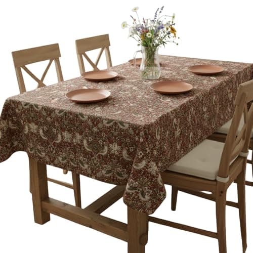 Image of Jolee William Morris Strawberry Thief Crimson Tablecloth - Outdoor and Indoor Water Repellent, Round, 144 CM