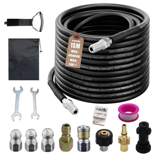 Image of 15M High Pressure Washer Drain Pipe Hose Cleaning Kit, Compatible with Karcher K2 - K7 Series & Bosch AQT, 400 Bar Sewer Jetter Hose, Drain Jetter for Pressure Washer Ideal for Drains,Patios,Driveways