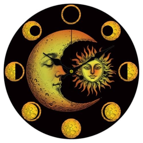 Image of CHGCRAFT 12 Inch Moon Phase Sun Pattern Round Wall Clock Battery Operated Silent Non Ticking, for Living Room Office Bedroom Home Kitchen Decor
