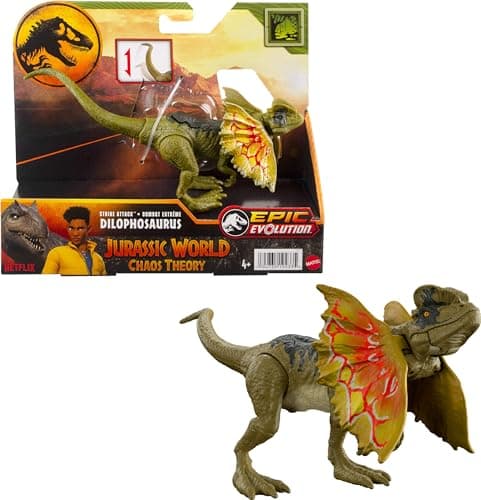 Image of Mattel Jurassic World Strike Attack Dinosaur Toy with Single-Strike Action & Movable Joints, Dilophosaurus Action Figure Includes Digital Play
