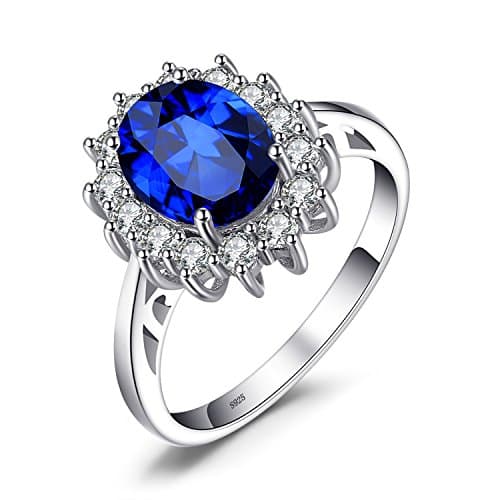 Image of JewelryPalace Princess Diana Kate Middleton Class Gemstone Birthstone Sapphire Emerald Halo Statement Engagement Rings for Women, Anniversary 925 Sterling Silver Promise Rings