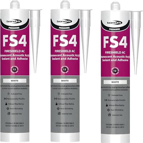 Image of Bond It FS4 FireShield AC Intumescent Sealant White Pack 3 (285ml Each)– Fire Rated Acoustic Sealant & Adhesive, Interior Fire Sealant for Joints, Partitions & Pipe Penetrations