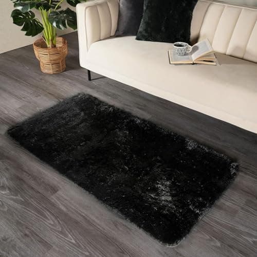 Image of Sienna Small Rugs for Bedroom, Super Soft Think Pile Carpet Fluffy Shaggy Rugs Living Room Runner Rug Home Decorative Nursery Bedroom Rug Anti-Slip Non Shedding, Black - 80 x 150cm