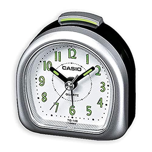 Image of Casio TQ148/8 Travel Alarm Clock-Silver/White