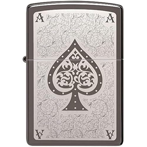 Image of Zippo Windproof Lighter - Model Ace Filigree - Black Ice Finish with Laser Engraving - Refillable - Reusable - Windproof Design - Gift Box - Metal - Made in USA