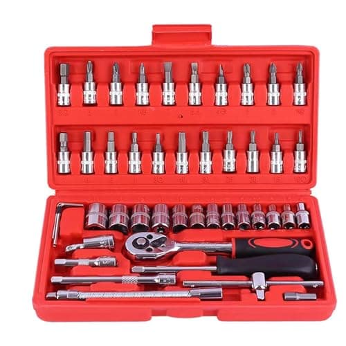 Image of Socket Set 46 Pcs 1/4'' Drive Socket Ratchet Wrench Set with Storage Case Includes Metric Bit Socket Set & Extension Bar for Auto Car Motorbikes Repair & Home Maintenance Compact Household Tool Kit-R