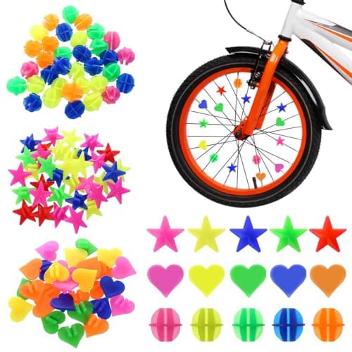 Image of Tenbrachian 240 Pcs Bike Spoke Beads, Colorful Bicycle Spokey Dokeys, Multicoloured Plastic Clip Wheel Bicycle Wheel Reflectors for Bike Accessories Spoke Decorations(Round, Star, Heart)