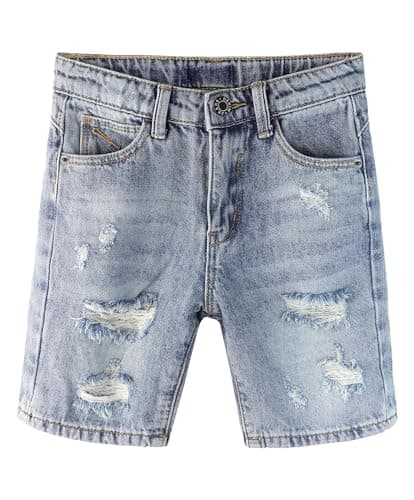 Image of KIDSCOOL SPACE Baby Denim Shorts,Elastic Waistband Inside Ripped Holes Summer Half Jeans, Light Blue, 2-3 Years